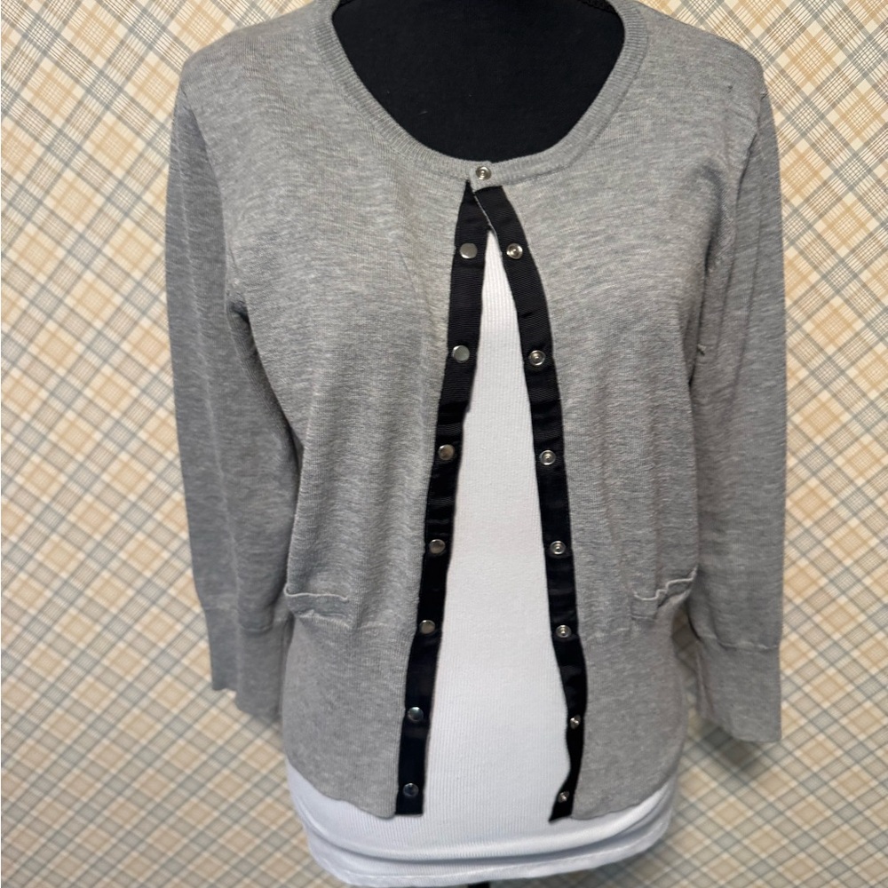 Essentials by Milano Gray Cardigan with Black Trim